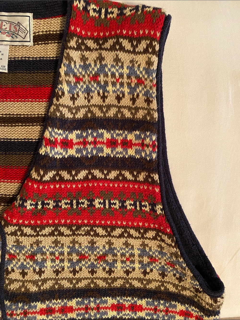 Nuggets Vintage 90’s Fair Isle Knit Button-Up Vest Cotton Ramie Y2K Size Large - Picture 5 of 12